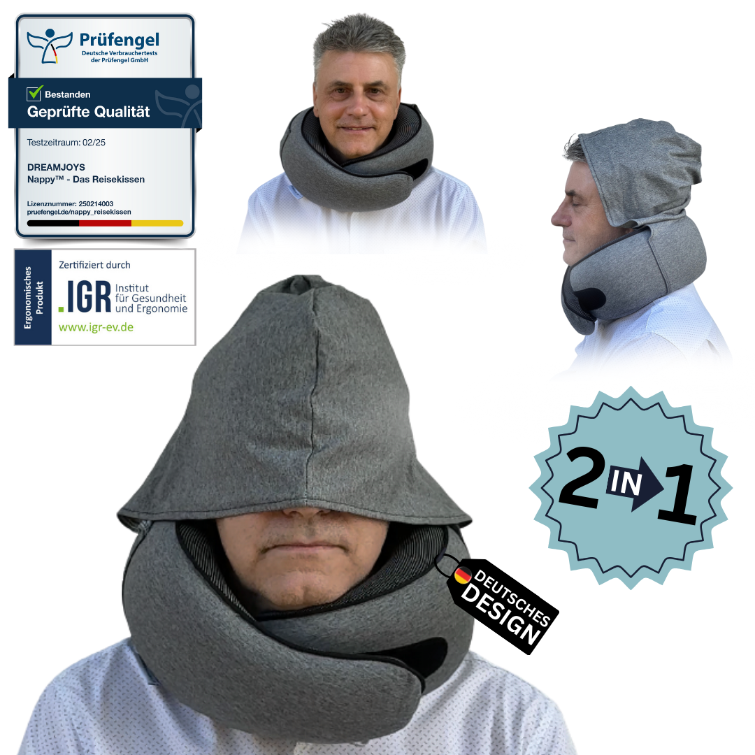 Nappy™ Hoodie - Das Reisekissen mit Kapuze