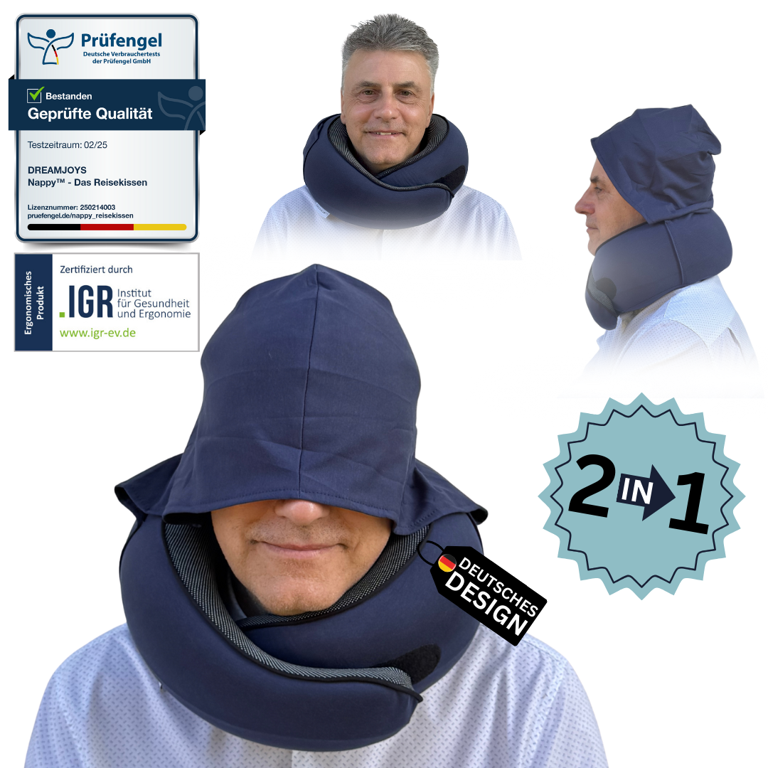 Nappy™ Hoodie - Das Reisekissen mit Kapuze