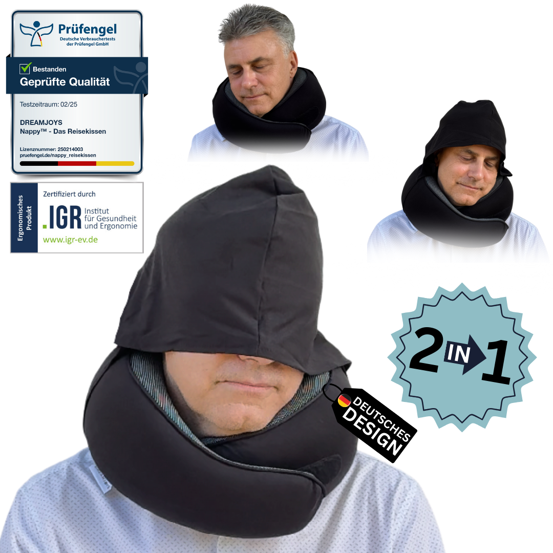 Nappy™ Hoodie - Das Reisekissen mit Kapuze